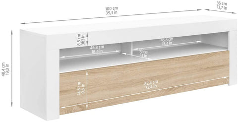  SKM Mueble de TV con ruedas blancas y roble Sonoma  35.4x13.8x13.8 aglomerado : Hogar y Cocina
